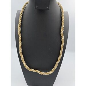 Vintage Citation Gold Tone Twisted Rope Chain Necklace with‎ Faux Pearl Accents